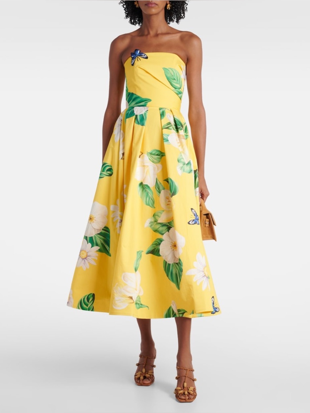 Leo Lin Lynn floral cotton bustier dress in yellow